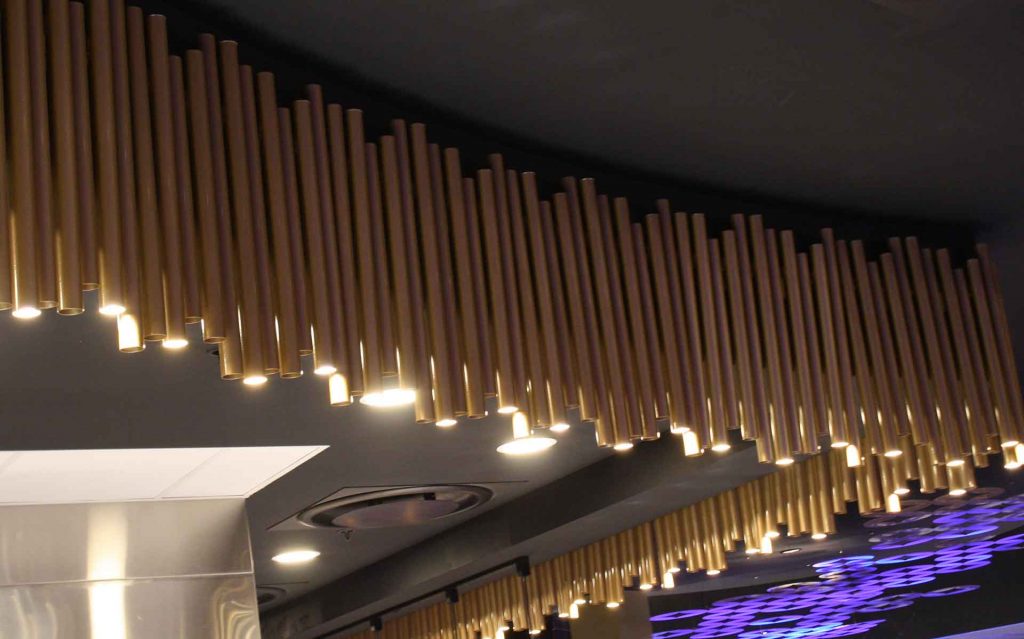 Custom Tube Lights & Décor over Kitchen and Bar, Grand Villa Casino