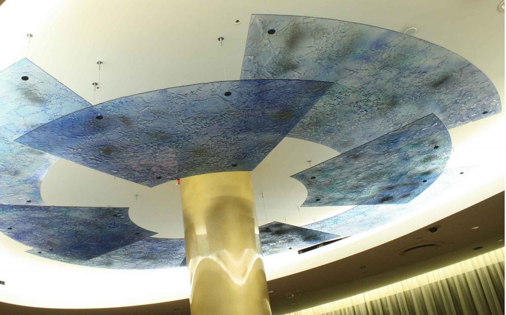 Blue glass chandelier décor, Grand Villa Casino