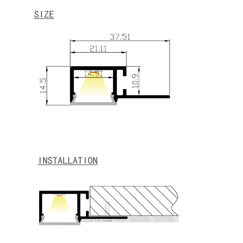 3611B Linear Recessed LED Profile-Dimensions