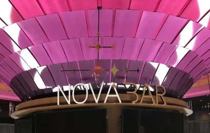 Pink steel reflector, Starlight casino, New Westminster, BC