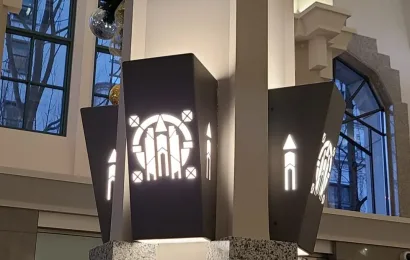 Laser Cut Art Deco Wall Sconces, Cathedral Place, Vancouver, BC