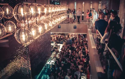 Pendant Globe Brass Light, Glowbal Restaurant, Vancouver, BC