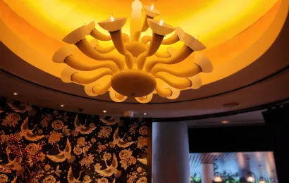 Custom Glass White Chandelier, Shangri-La Hotel, Vancouver, BC