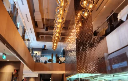 Pendant Globe Brass Light, Glowbal Restaurant, Vancouver, BC