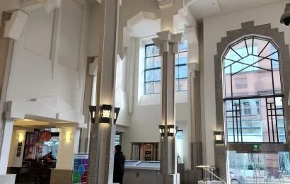 Laser Cut Art Deco Wall Sconces, Cathedral Place, Vancouver, BC