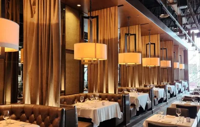 Asymmetric Suspended Light, Black + Blue Restaurant, Vancouver, BC