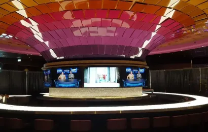 Pink steel reflector, Starlight Casino, New Westminster, BC