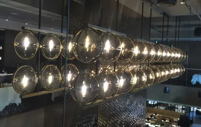 Pendant Globe Brass Light, Glowbal Restaurant, Vancouver, BC